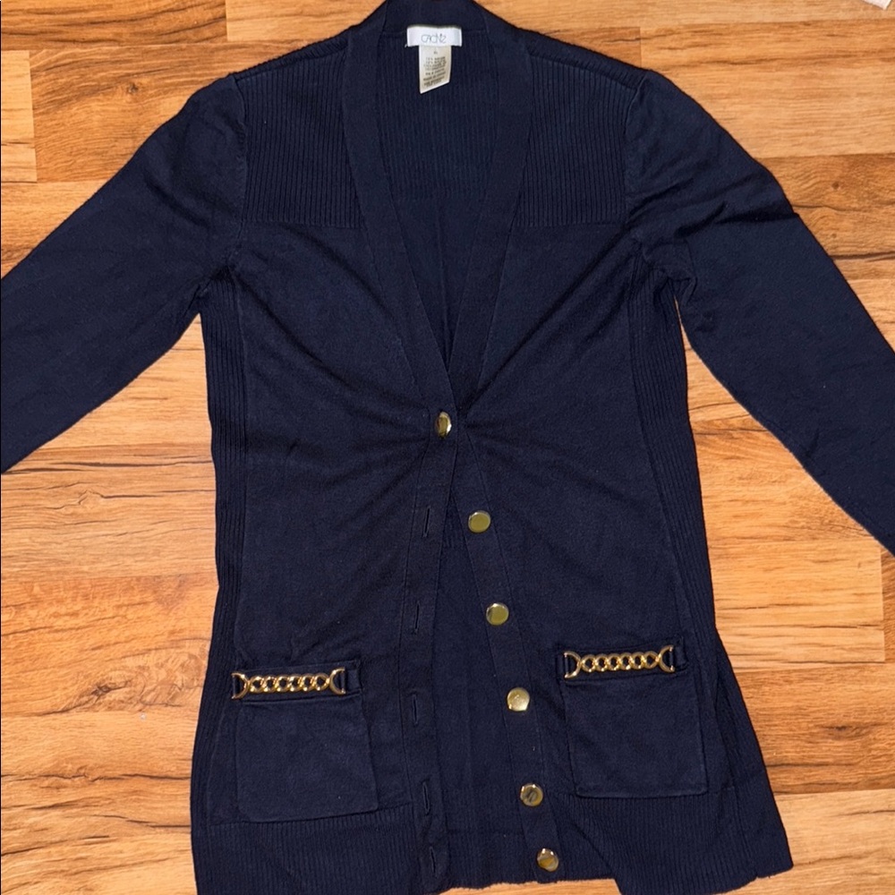 Cache Navy Cardigan with Gold Accents